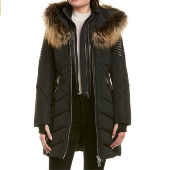 NB Series by Nicole Benisti Duck Down Puffer Jacket Size XS Raccoon Fur Collar - Picture 1 of 16